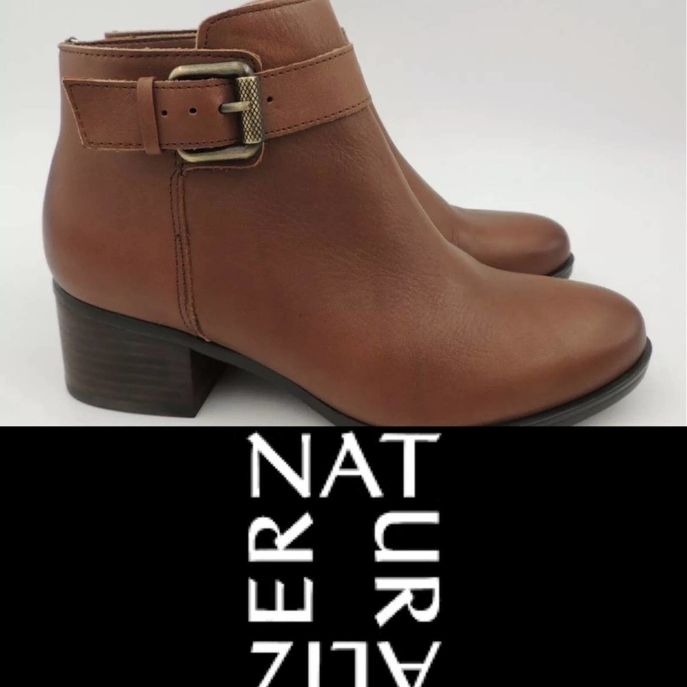 Naturalizer Brown Leather Buckle Ankle Booties with zipper Boots size 6 …NWOT